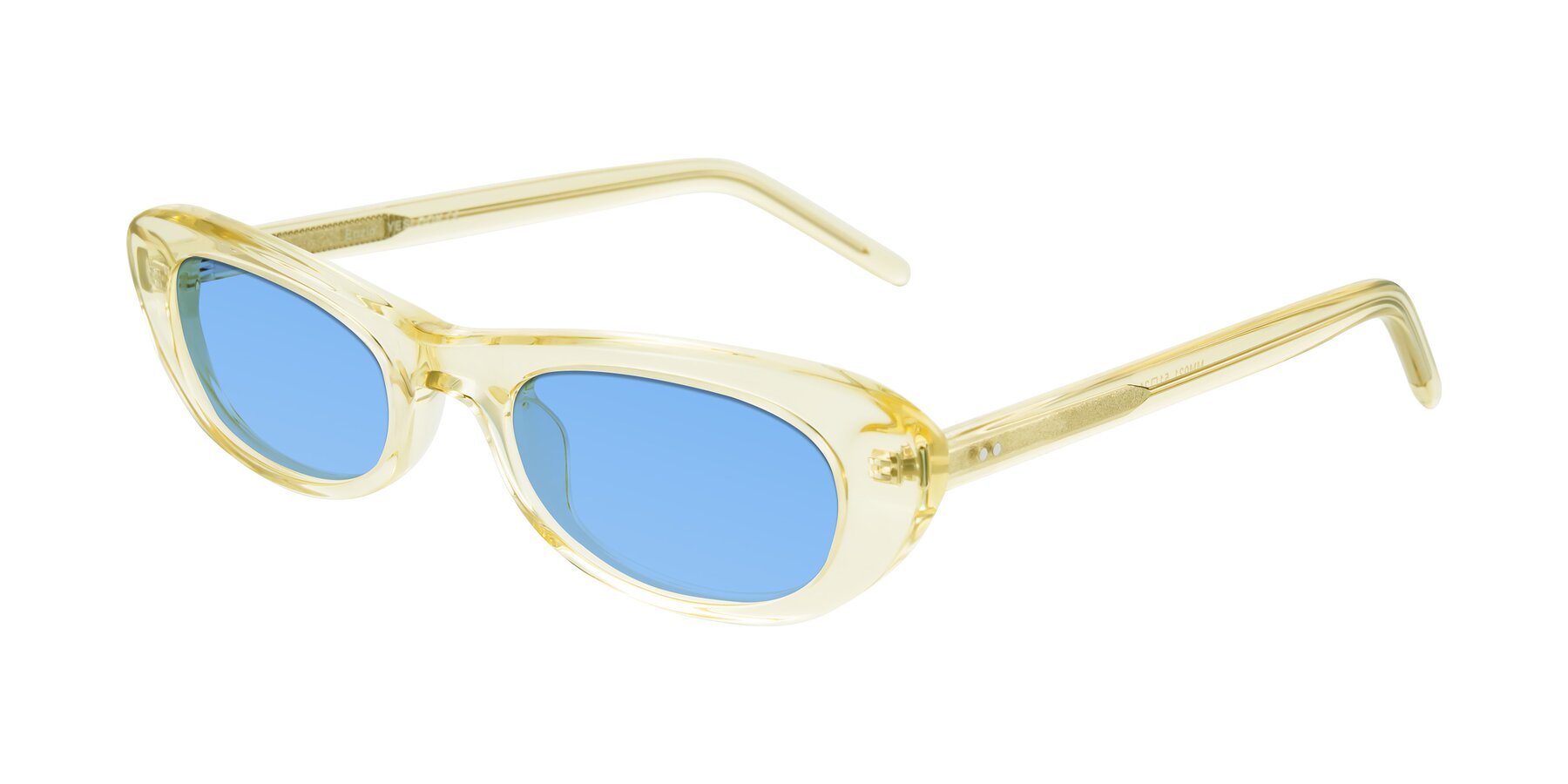 Angle of Enzio in Lime Crystal with Medium Blue Tinted Lenses