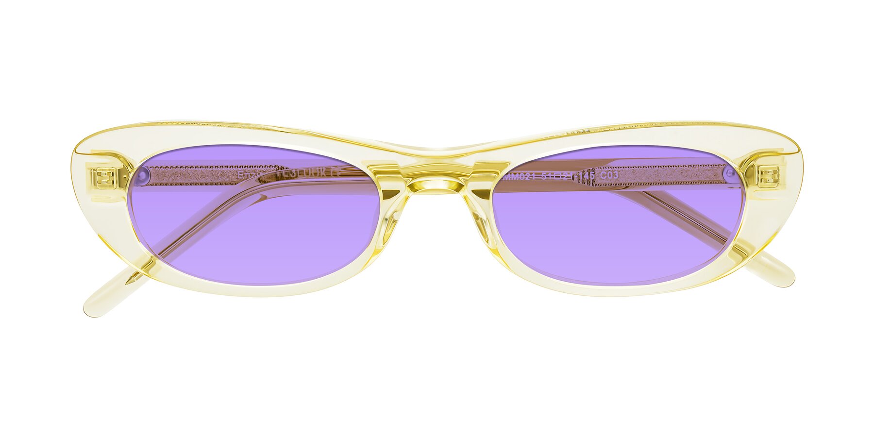 Folded Front of Enzio in Lime Crystal with Medium Purple Tinted Lenses