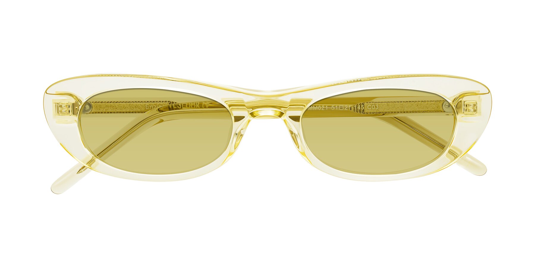 Folded Front of Enzio in Lime Crystal with Medium Champagne Tinted Lenses