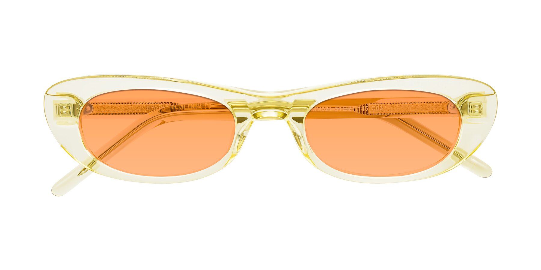 Folded Front of Enzio in Lime Crystal with Medium Orange Tinted Lenses