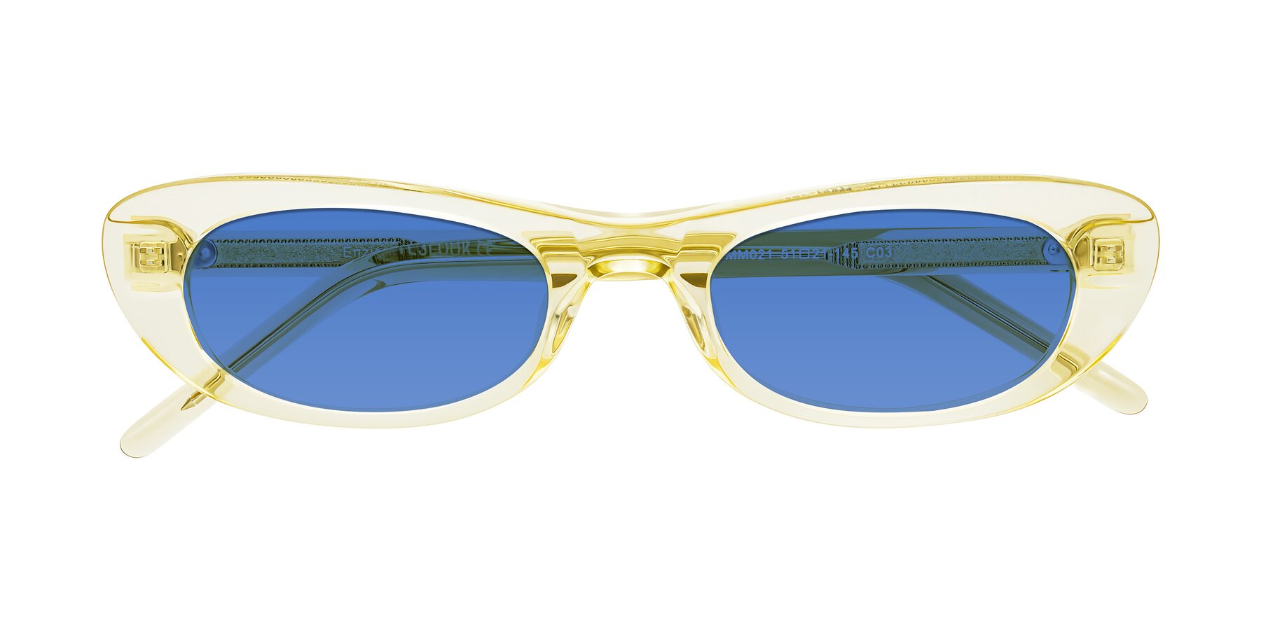 Folded Front of Enzio in Lime Crystal with Blue Tinted Lenses