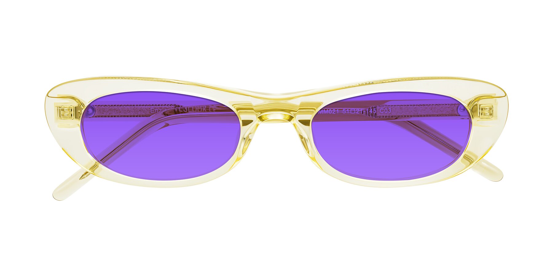 Folded Front of Enzio in Lime Crystal with Purple Tinted Lenses
