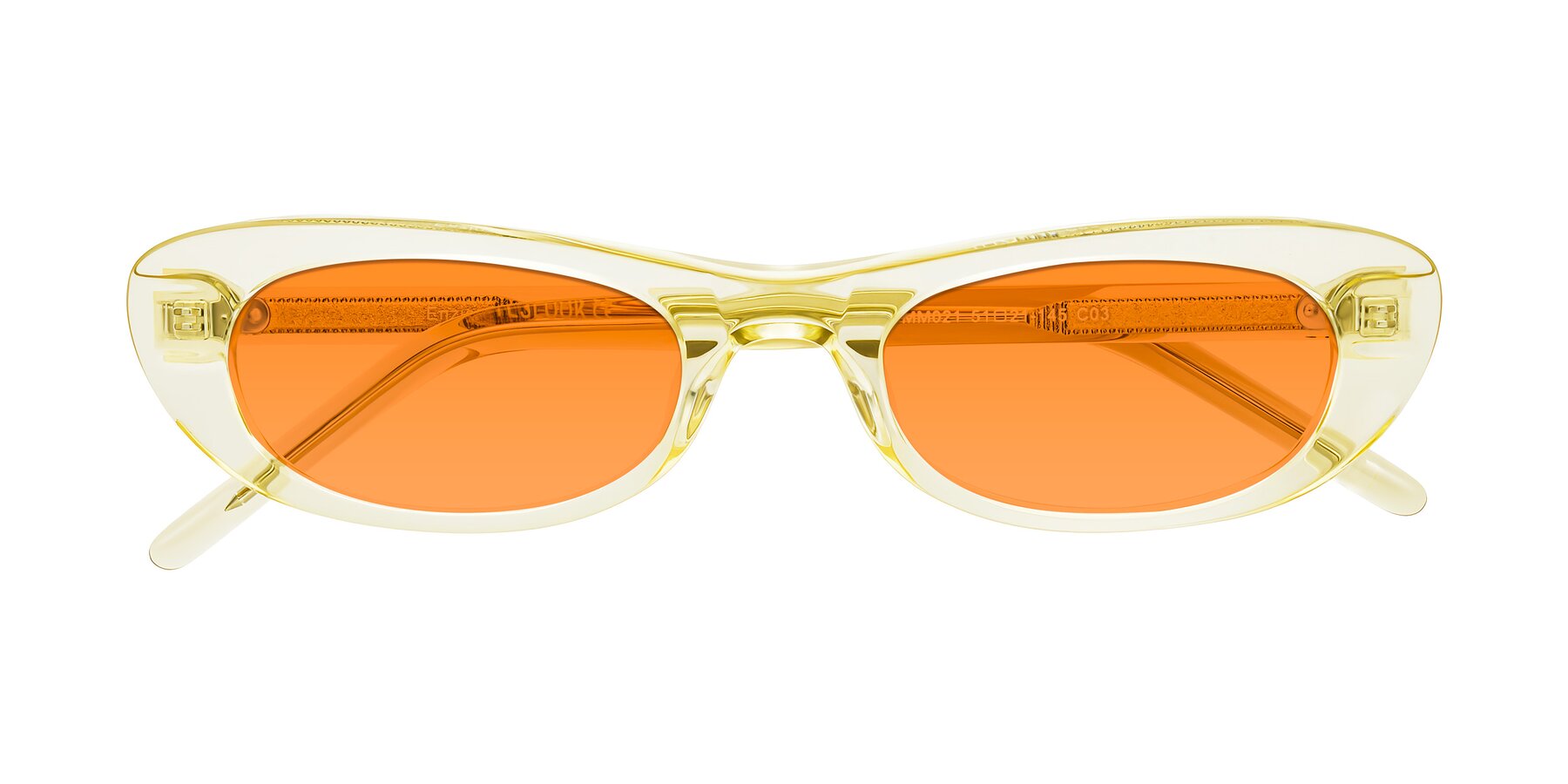 Folded Front of Enzio in Lime Crystal with Orange Tinted Lenses