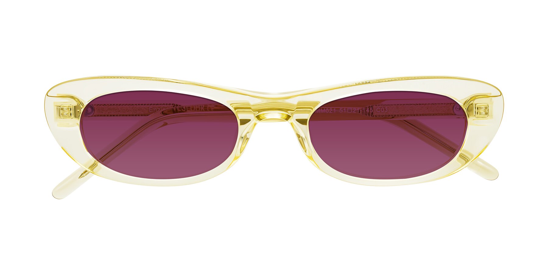 Folded Front of Enzio in Lime Crystal with Wine Tinted Lenses