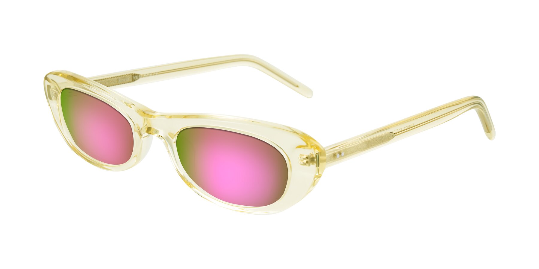 Angle of Enzio in Lime Crystal with Pink Mirrored Lenses