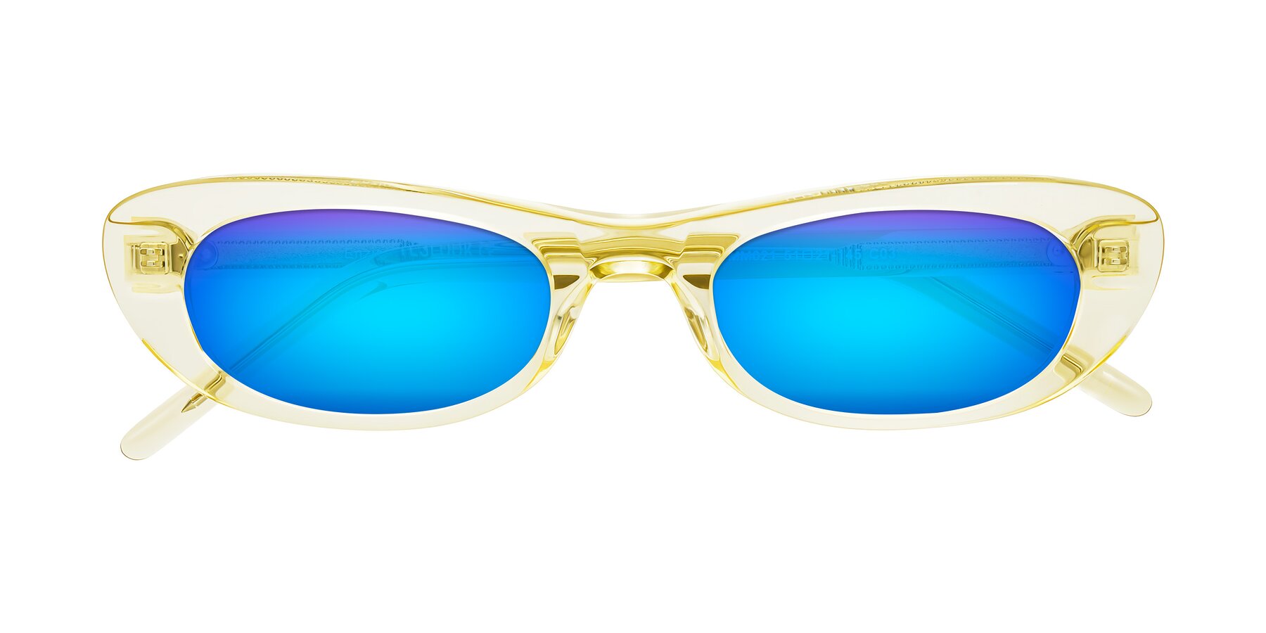 Folded Front of Enzio in Lime Crystal with Blue Mirrored Lenses