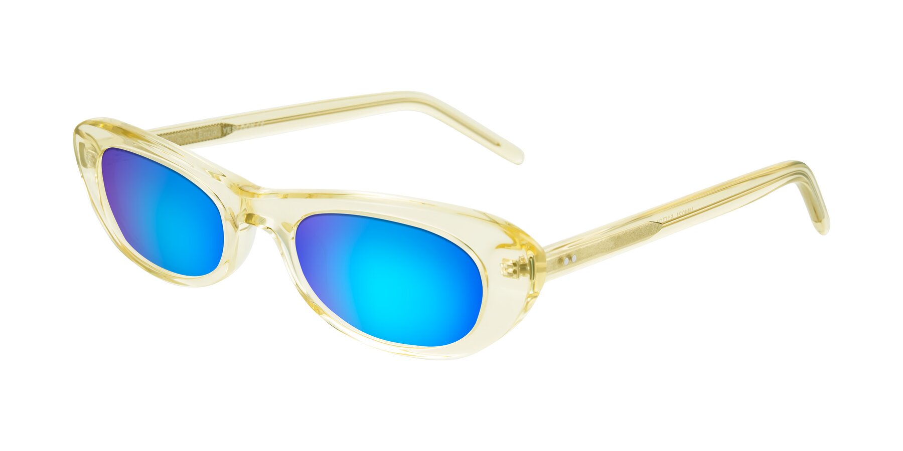 Angle of Enzio in Lime Crystal with Blue Mirrored Lenses