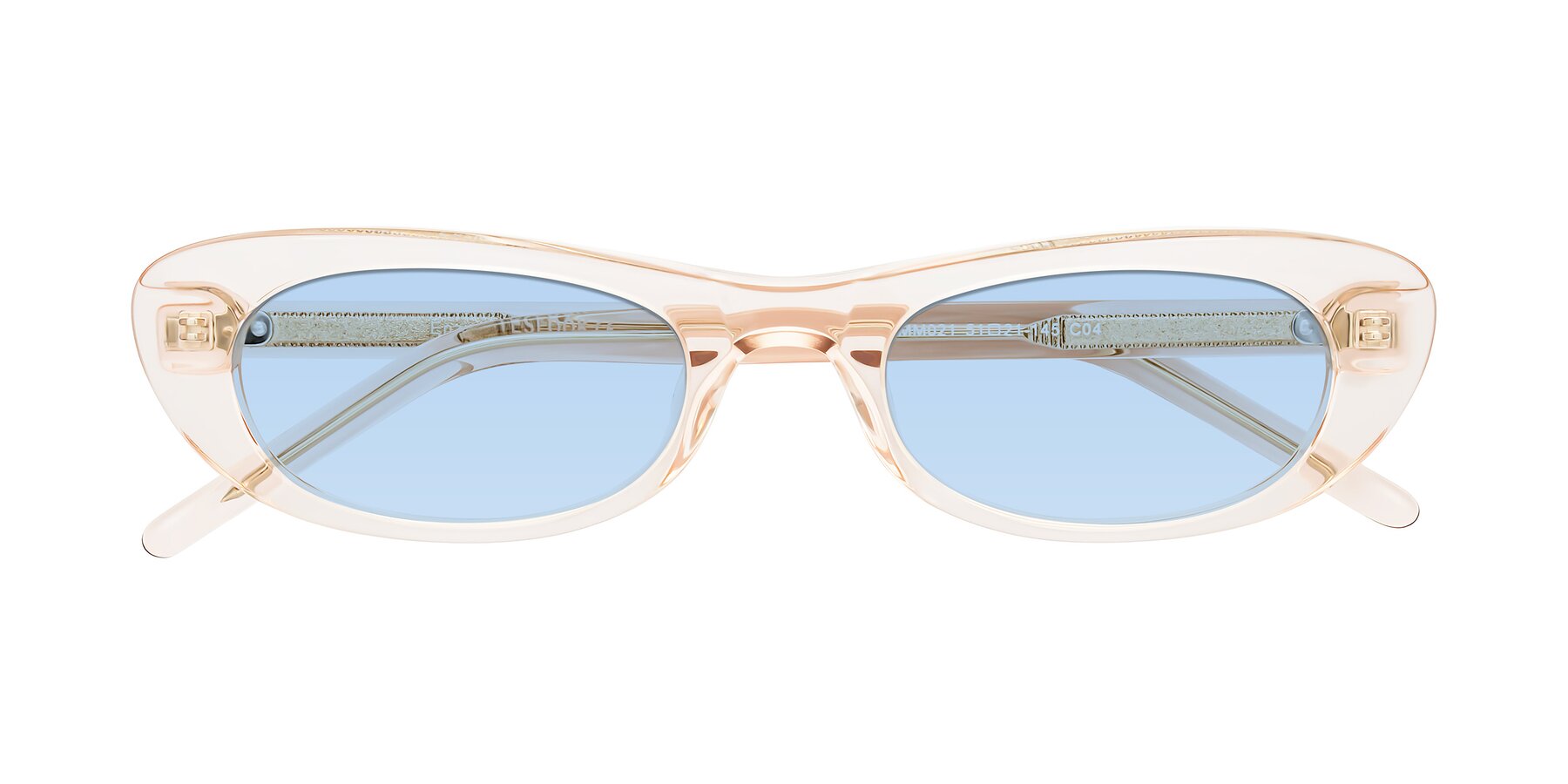 Folded Front of Enzio in Rose Crystal with Light Blue Tinted Lenses