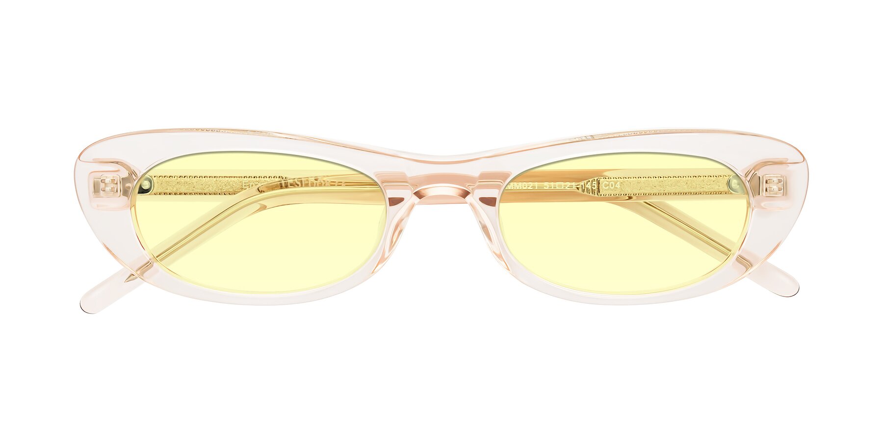Folded Front of Enzio in Rose Crystal with Light Yellow Tinted Lenses