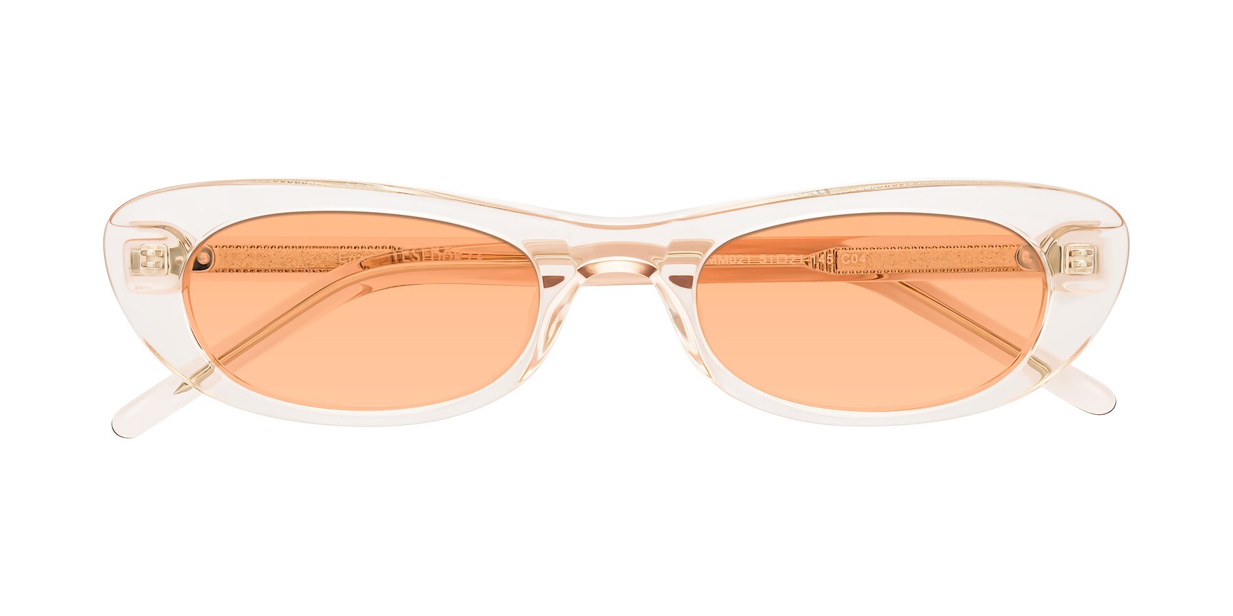 Folded Front of Enzio in Rose Crystal with Light Orange Tinted Lenses