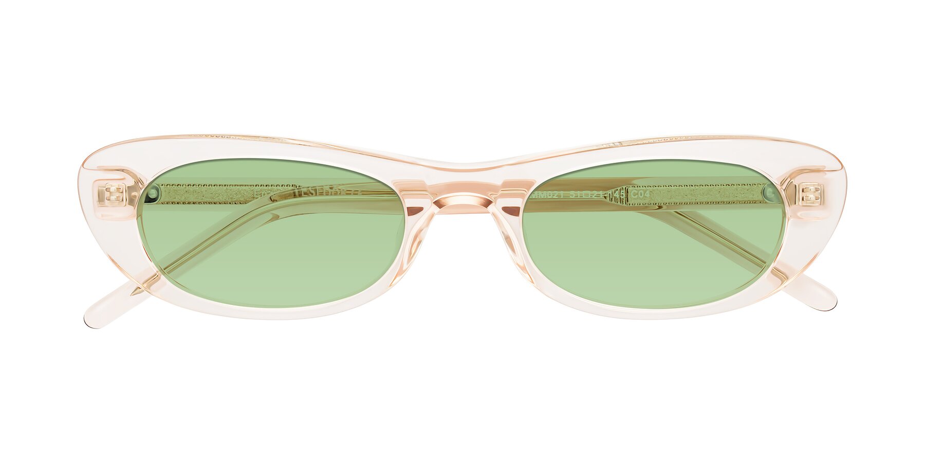 Folded Front of Enzio in Rose Crystal with Medium Green Tinted Lenses