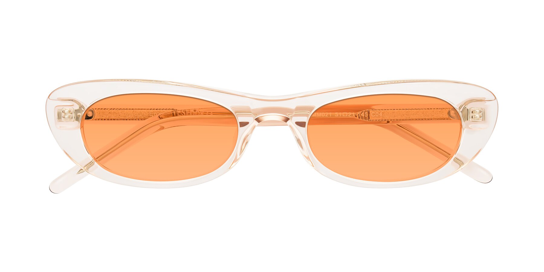 Folded Front of Enzio in Rose Crystal with Medium Orange Tinted Lenses