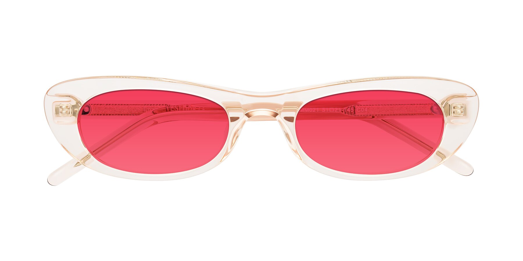 Folded Front of Enzio in Rose Crystal with Red Tinted Lenses