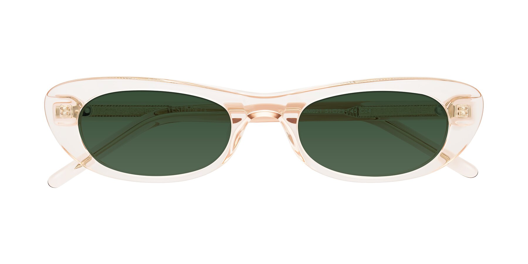 Folded Front of Enzio in Rose Crystal with Green Tinted Lenses
