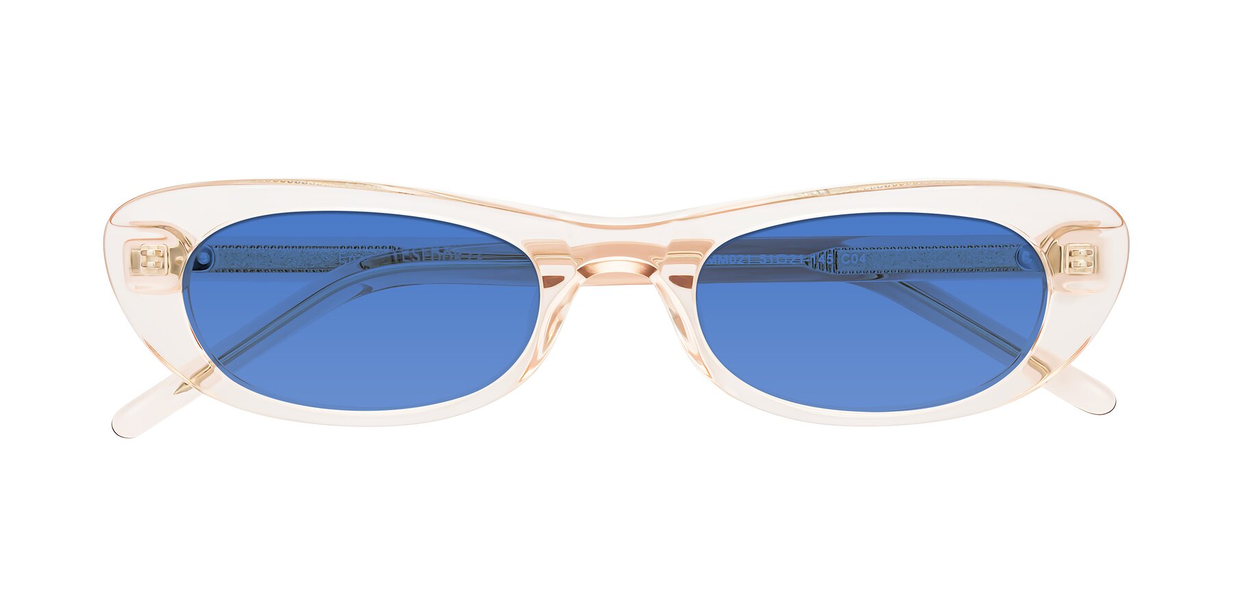 Folded Front of Enzio in Rose Crystal with Blue Tinted Lenses