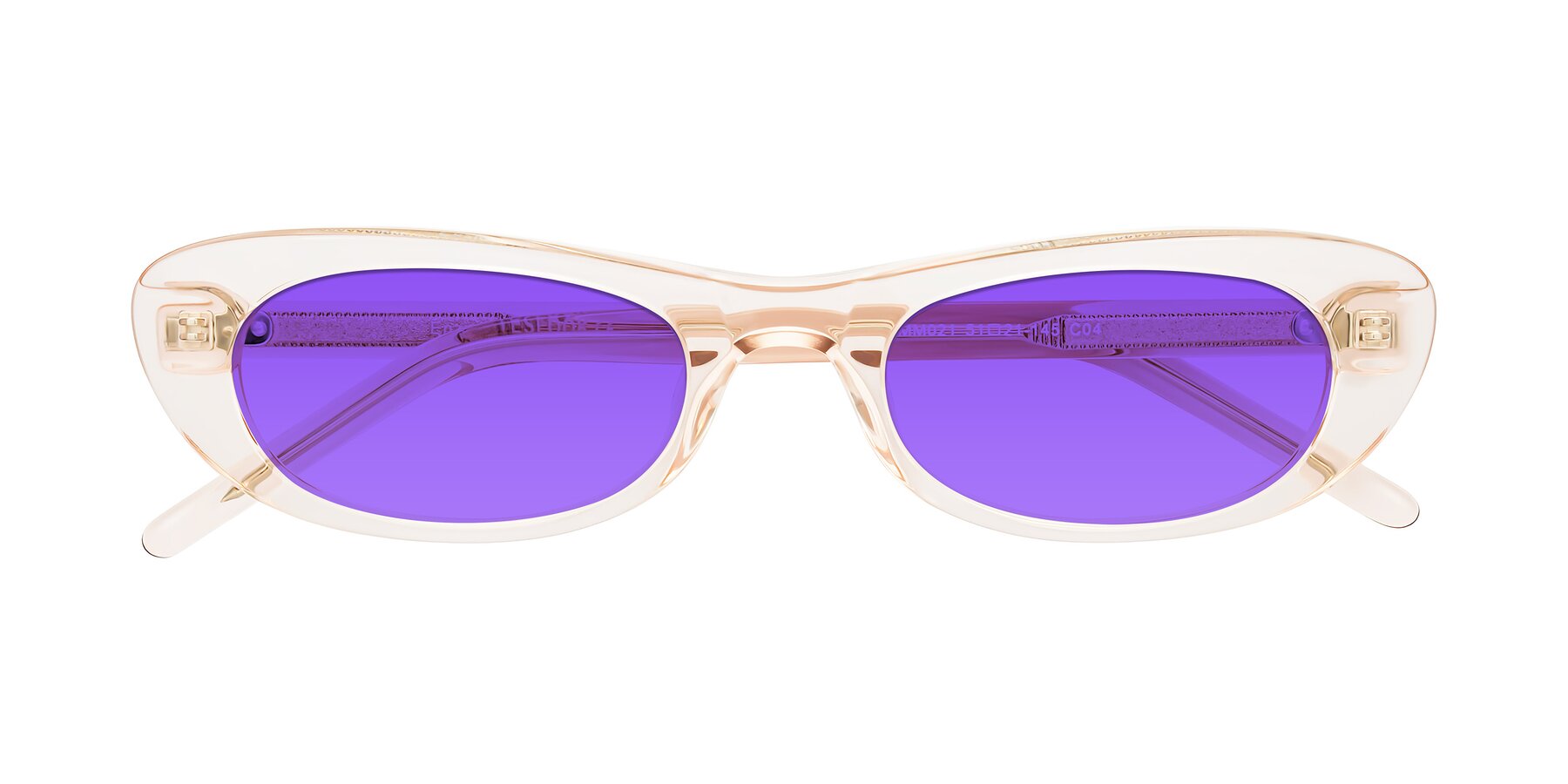 Folded Front of Enzio in Rose Crystal with Purple Tinted Lenses