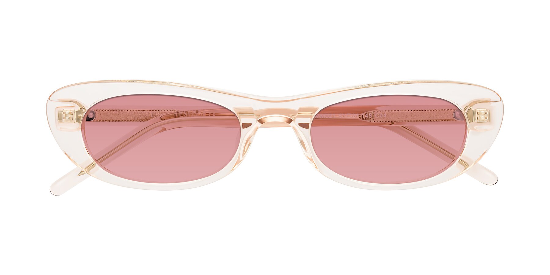 Folded Front of Enzio in Rose Crystal with Medium Garnet Tinted Lenses