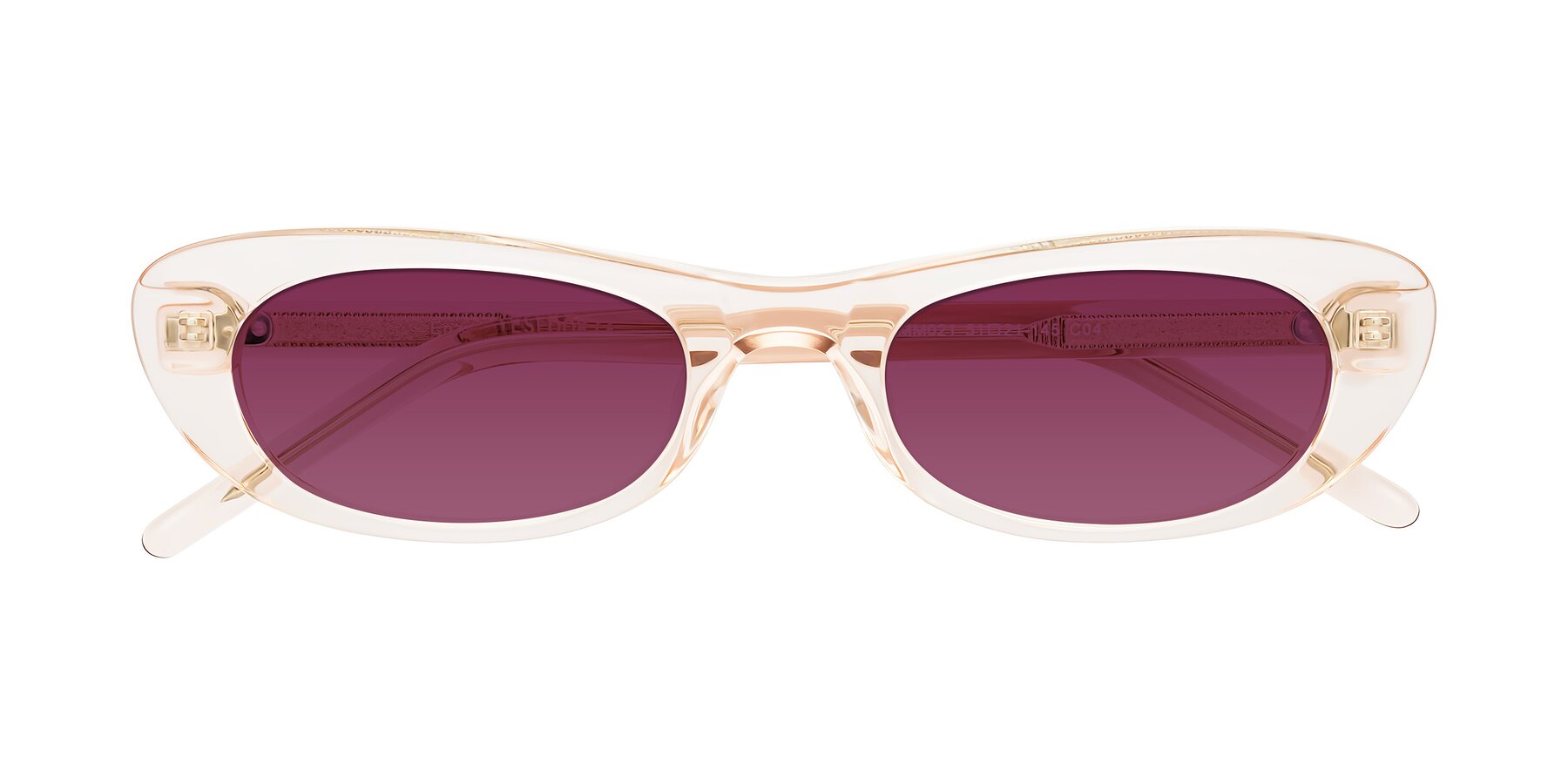 Folded Front of Enzio in Rose Crystal with Wine Tinted Lenses