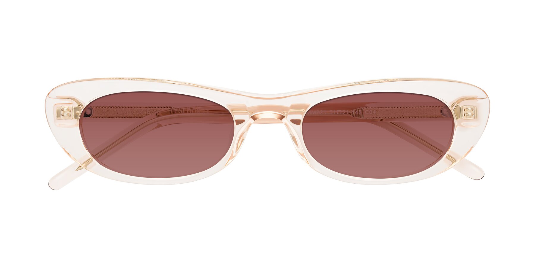 Folded Front of Enzio in Rose Crystal with Garnet Tinted Lenses