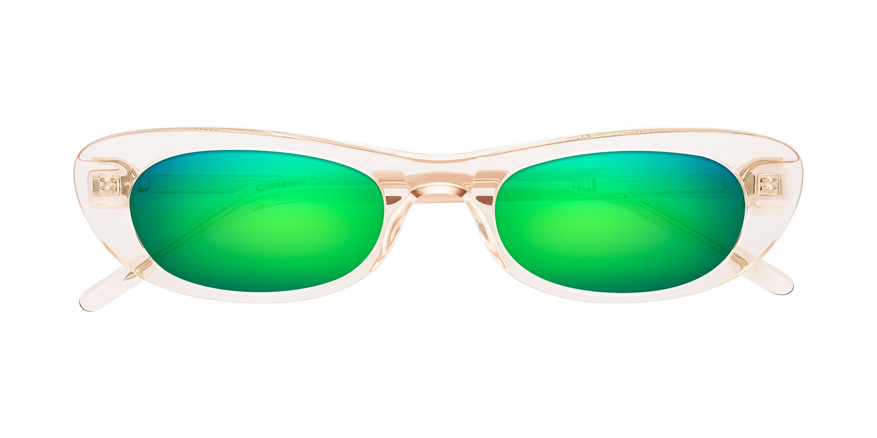 Folded Front of Enzio in Rose Crystal with Green Mirrored Lenses