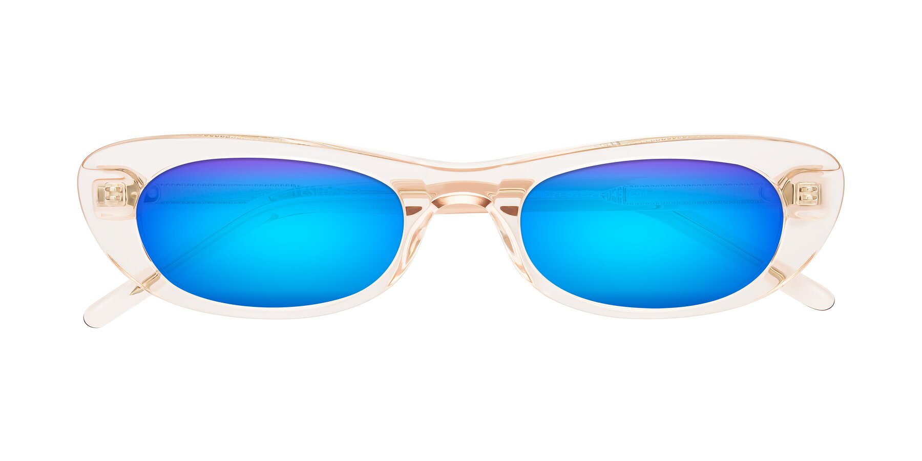 Folded Front of Enzio in Rose Crystal with Blue Mirrored Lenses