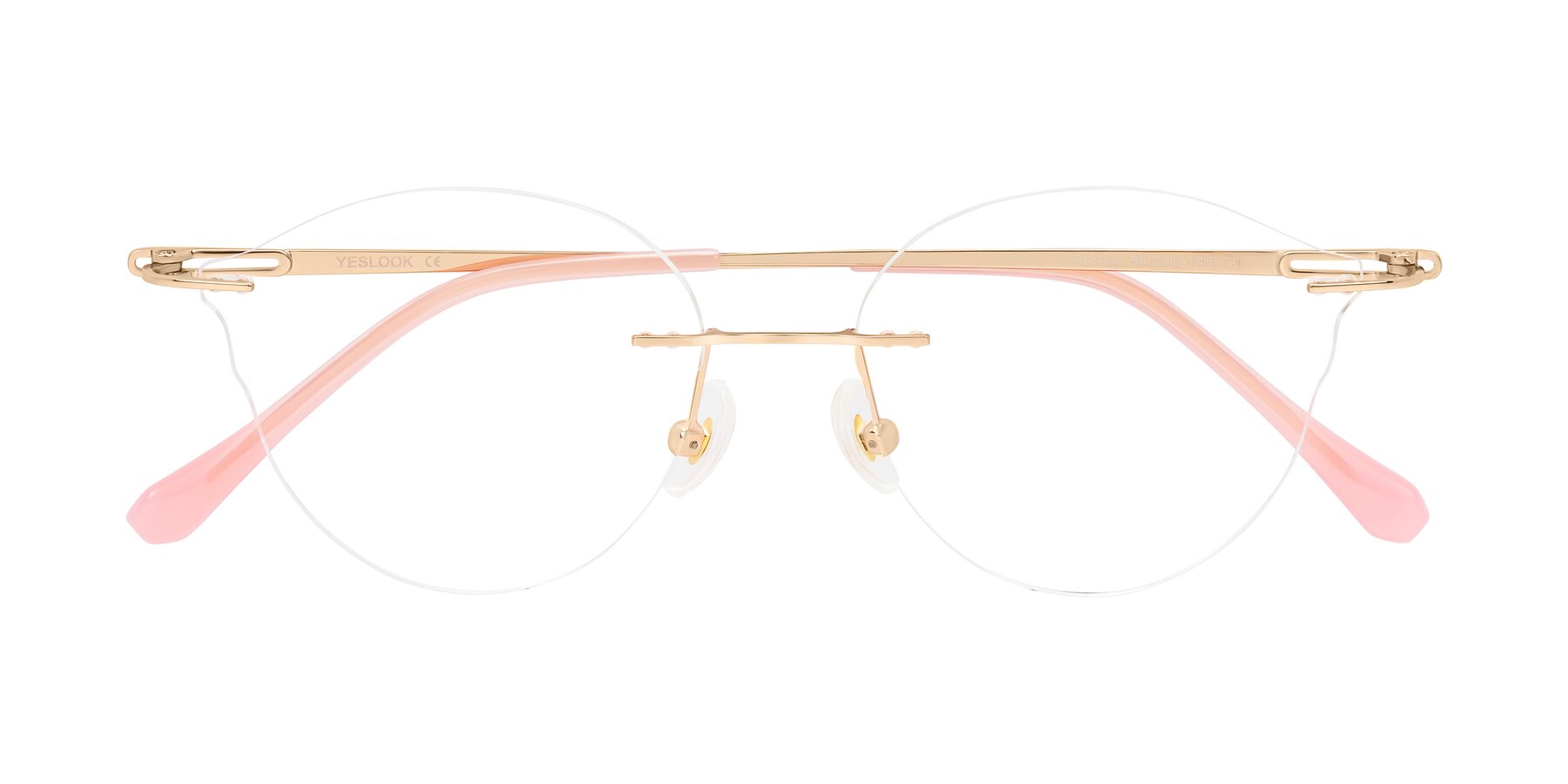 Folded Front of Barlow in Rose Gold/Pink with Clear Reading Eyeglass Lenses