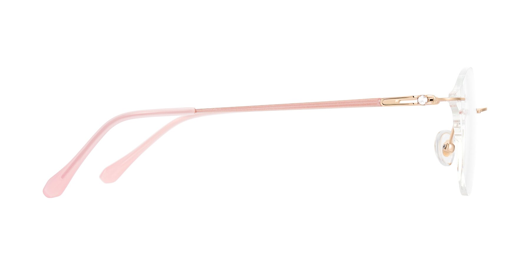 Side of Barlow in Rose Gold/Pink with Clear Reading Eyeglass Lenses