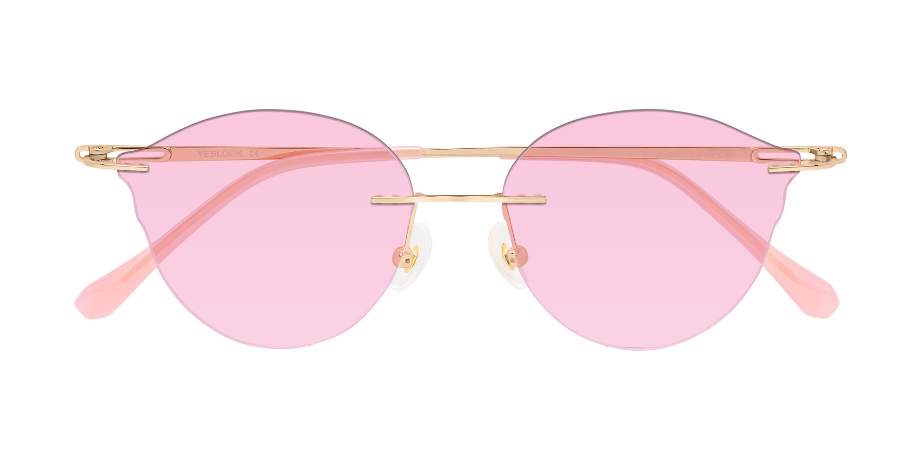 Folded Front of Barlow in Rose Gold/Pink with Light Pink Tinted Lenses