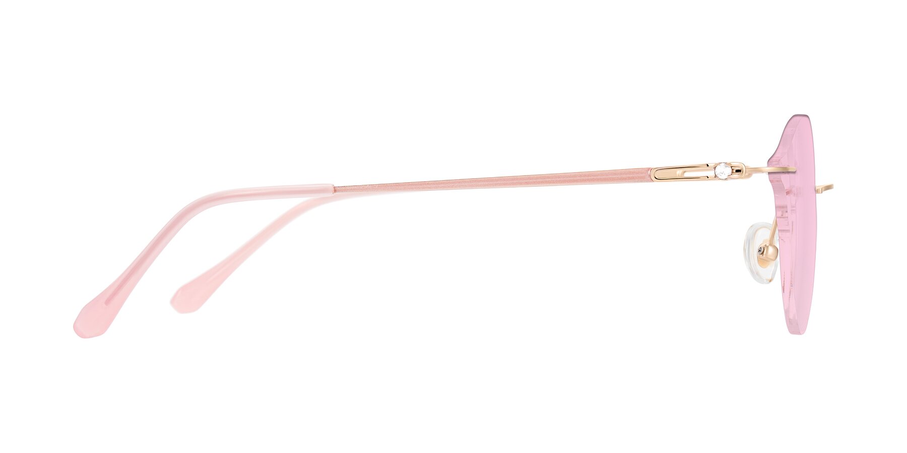 Side of Barlow in Rose Gold/Pink with Light Pink Tinted Lenses