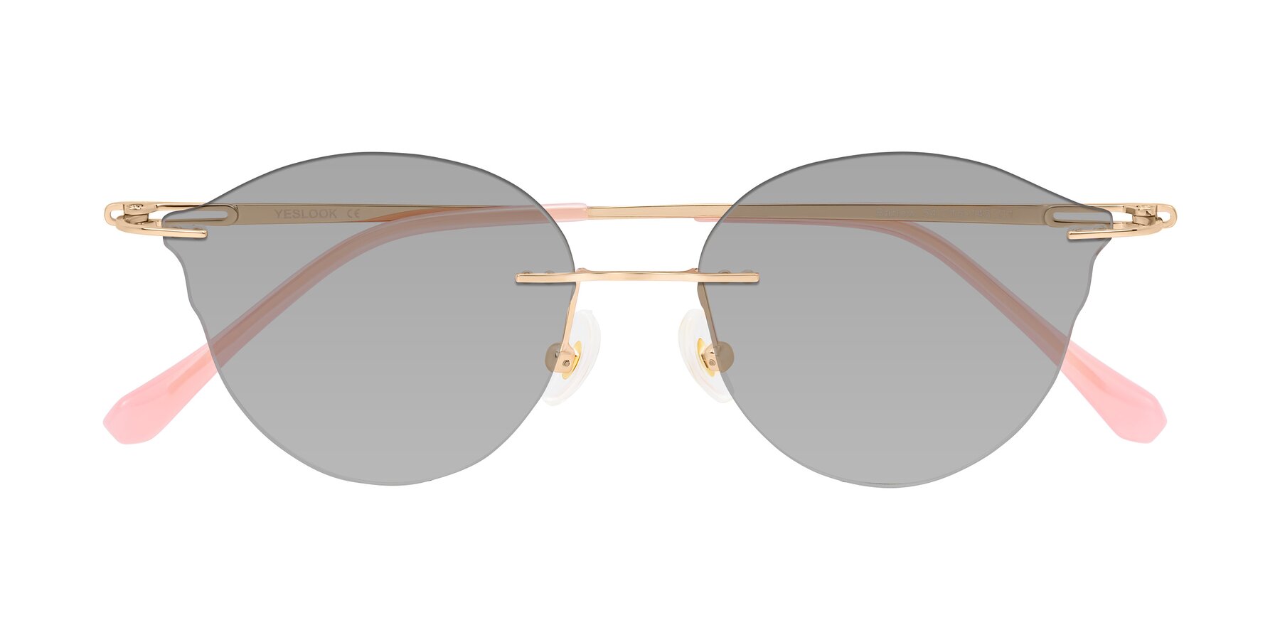 Folded Front of Barlow in Rose Gold/Pink with Light Gray Tinted Lenses