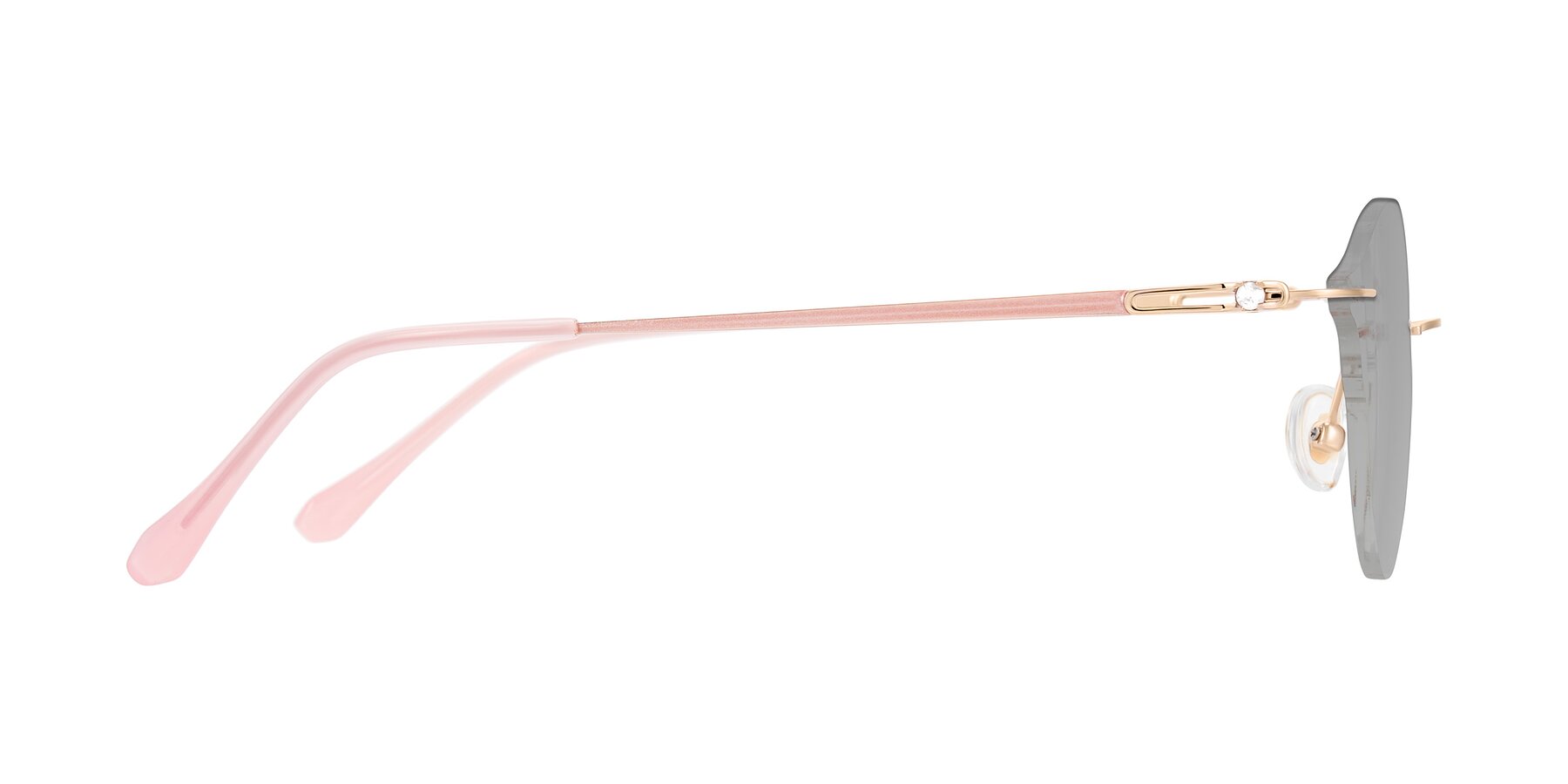 Side of Barlow in Rose Gold/Pink with Light Gray Tinted Lenses