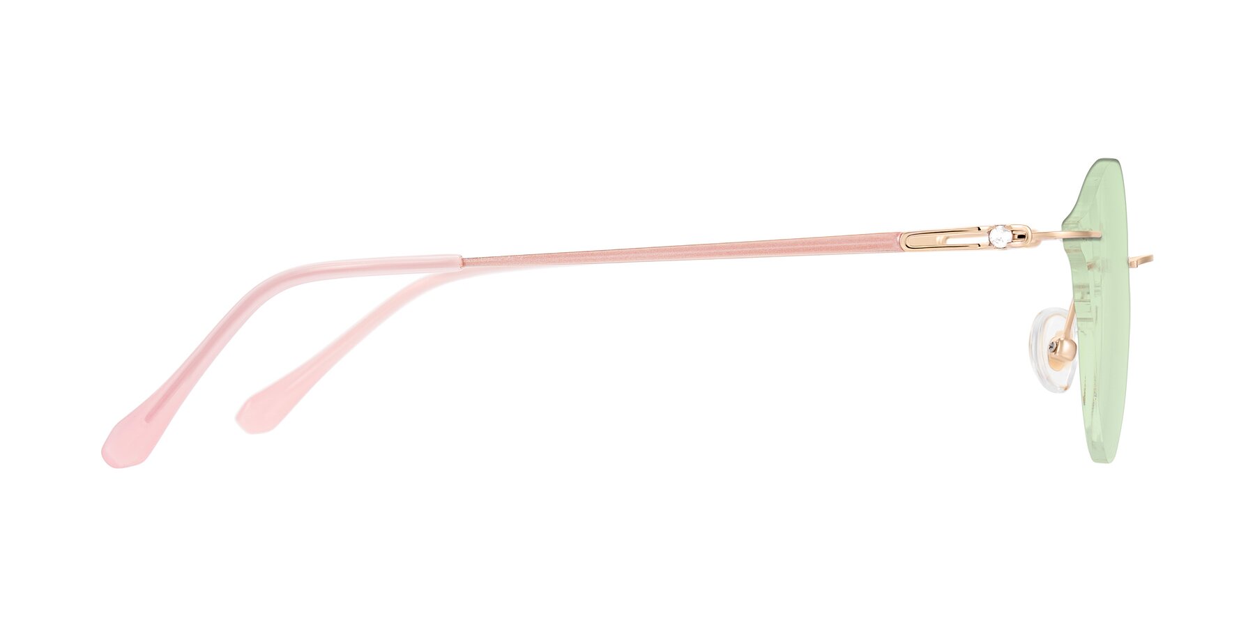 Side of Barlow in Rose Gold/Pink with Light Green Tinted Lenses
