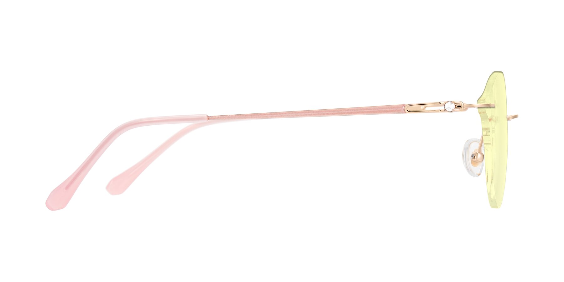 Side of Barlow in Rose Gold/Pink with Light Yellow Tinted Lenses