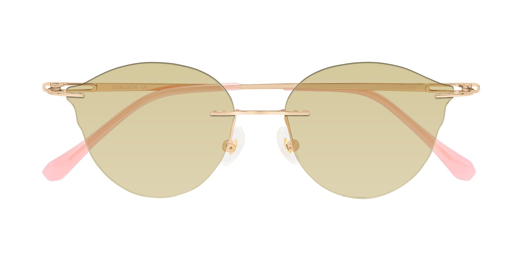 Folded Front of Barlow in Rose Gold/Pink with Light Champagne Tinted Lenses