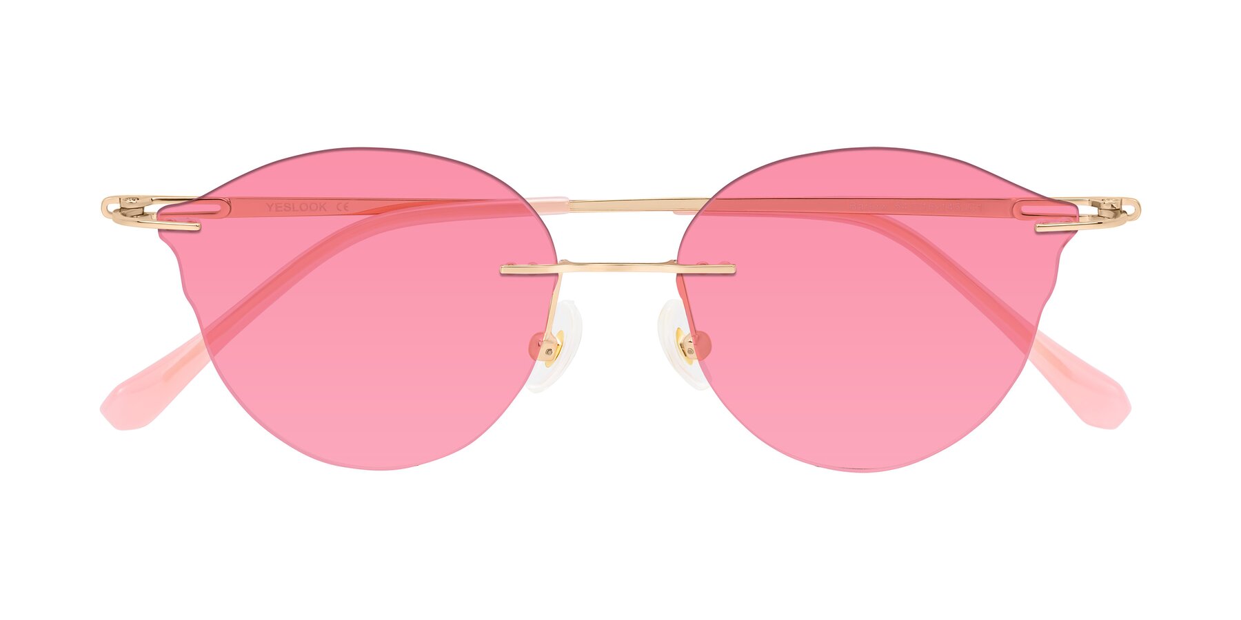 Folded Front of Barlow in Rose Gold/Pink with Pink Tinted Lenses