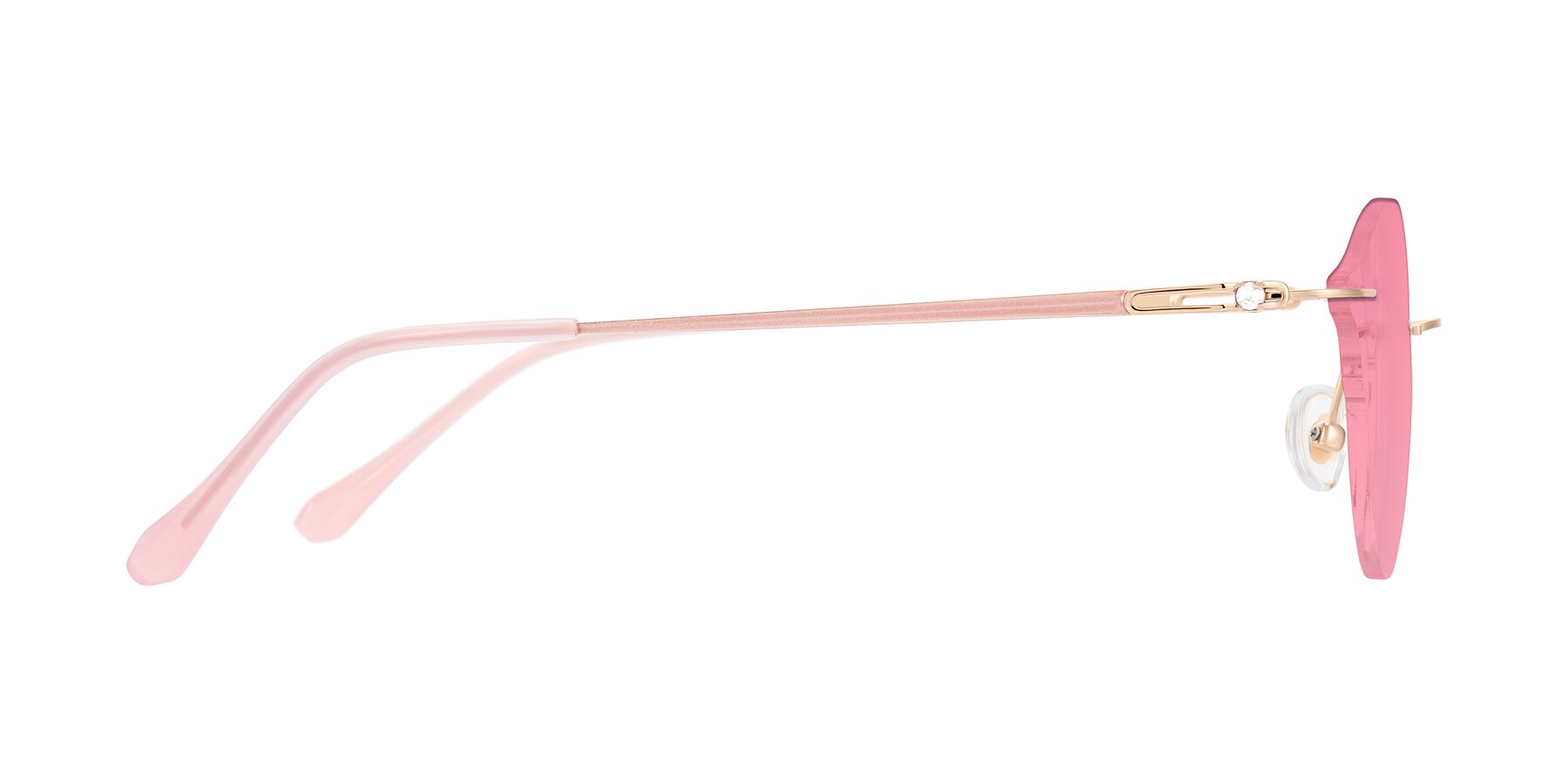Side of Barlow in Rose Gold/Pink with Pink Tinted Lenses