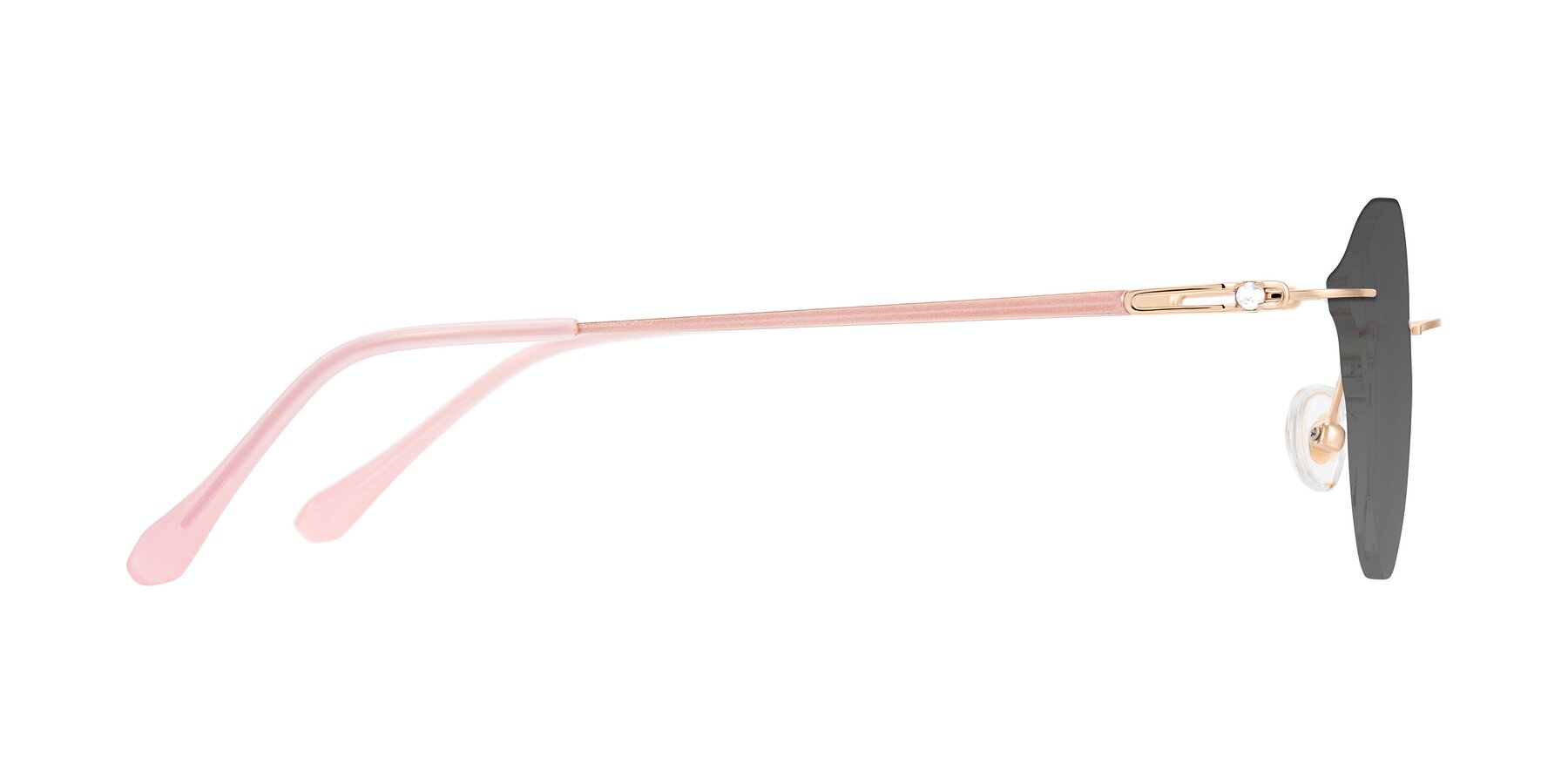 Side of Barlow in Rose Gold/Pink with Medium Gray Tinted Lenses