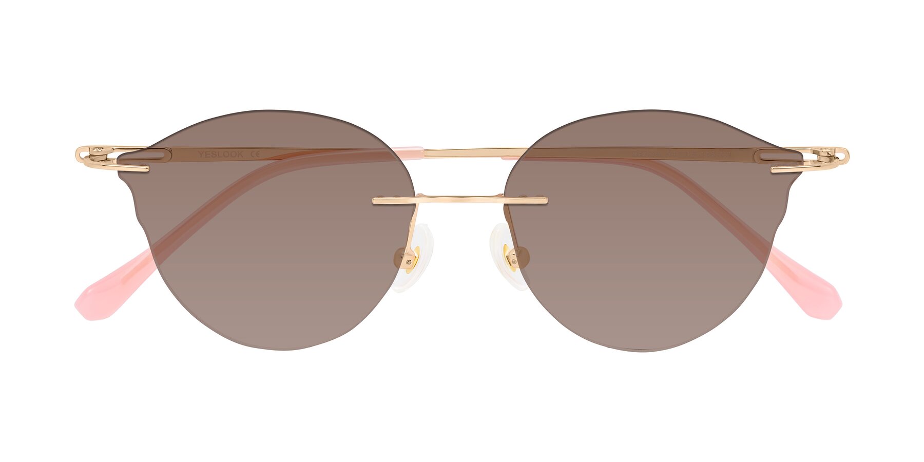 Folded Front of Barlow in Rose Gold/Pink with Medium Brown Tinted Lenses
