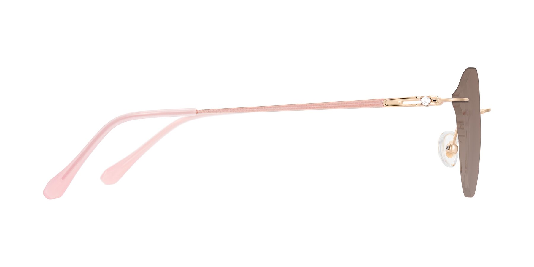 Side of Barlow in Rose Gold/Pink with Medium Brown Tinted Lenses