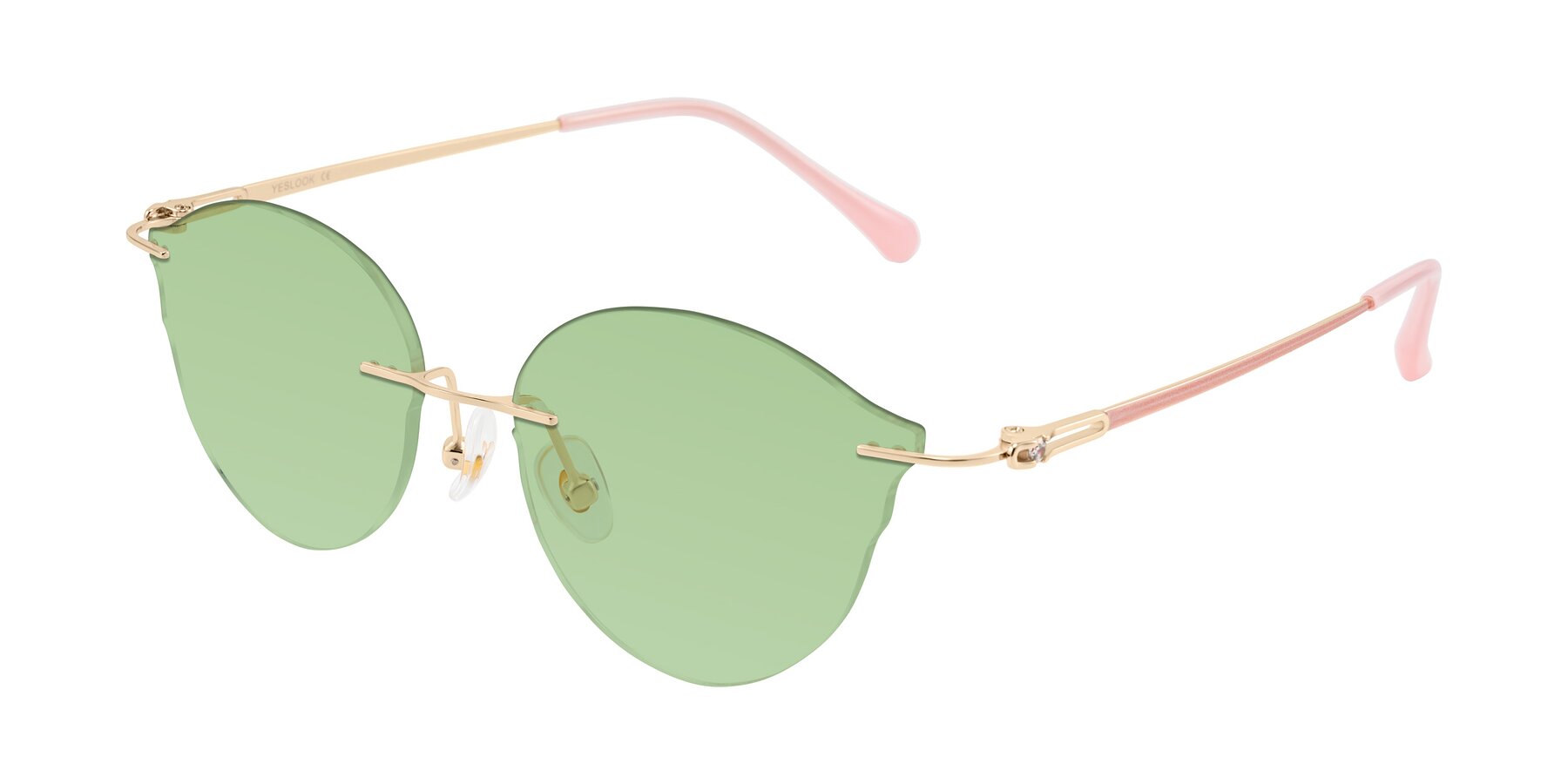 Angle of Barlow in Rose Gold/Pink with Medium Green Tinted Lenses