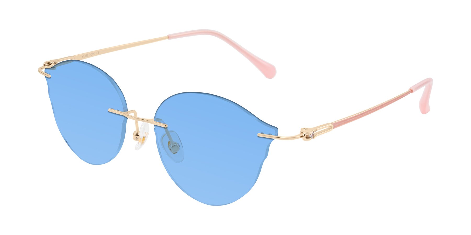 Angle of Barlow in Rose Gold/Pink with Medium Blue Tinted Lenses