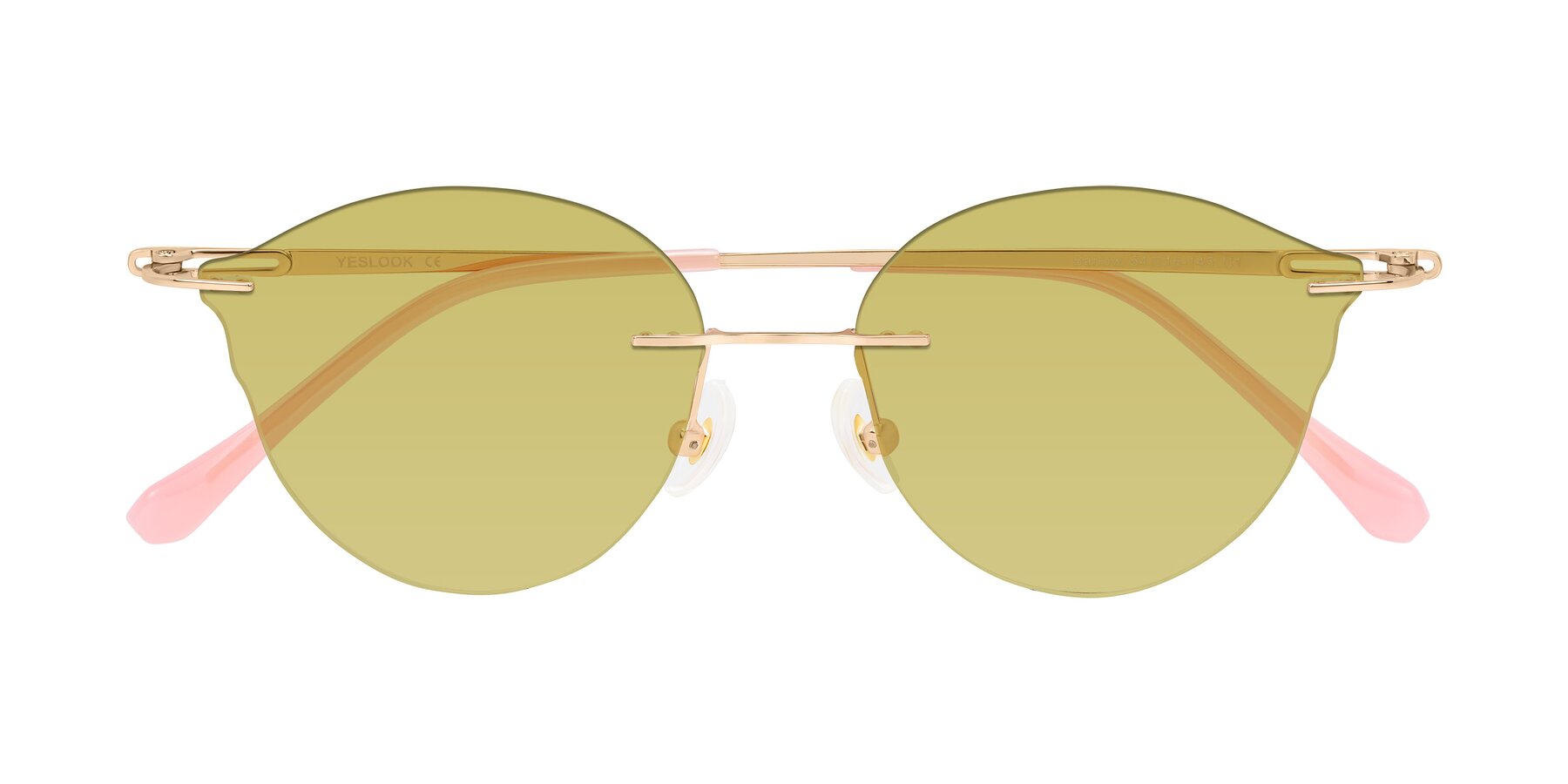 Folded Front of Barlow in Rose Gold/Pink with Medium Champagne Tinted Lenses