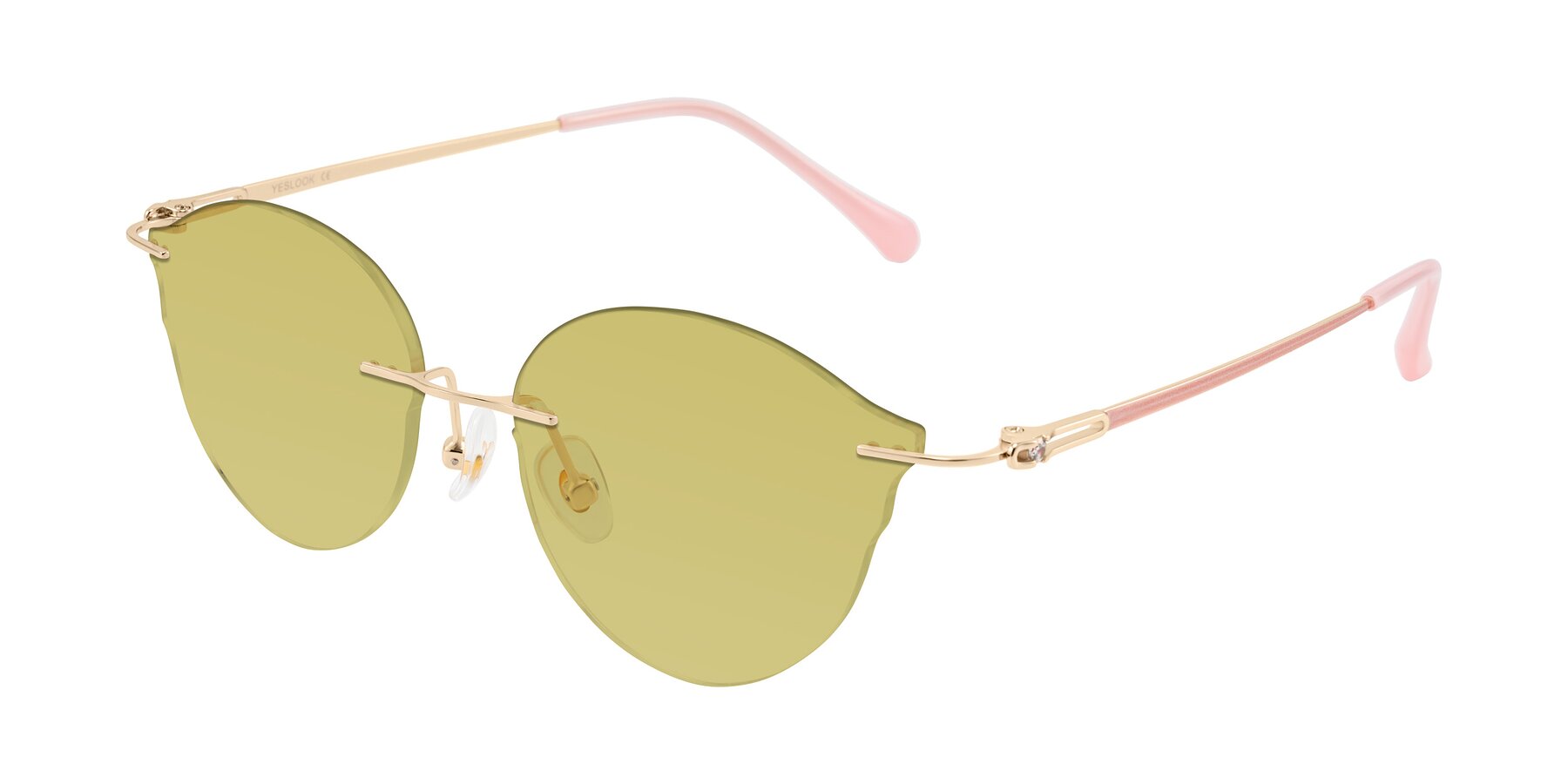 Angle of Barlow in Rose Gold/Pink with Medium Champagne Tinted Lenses
