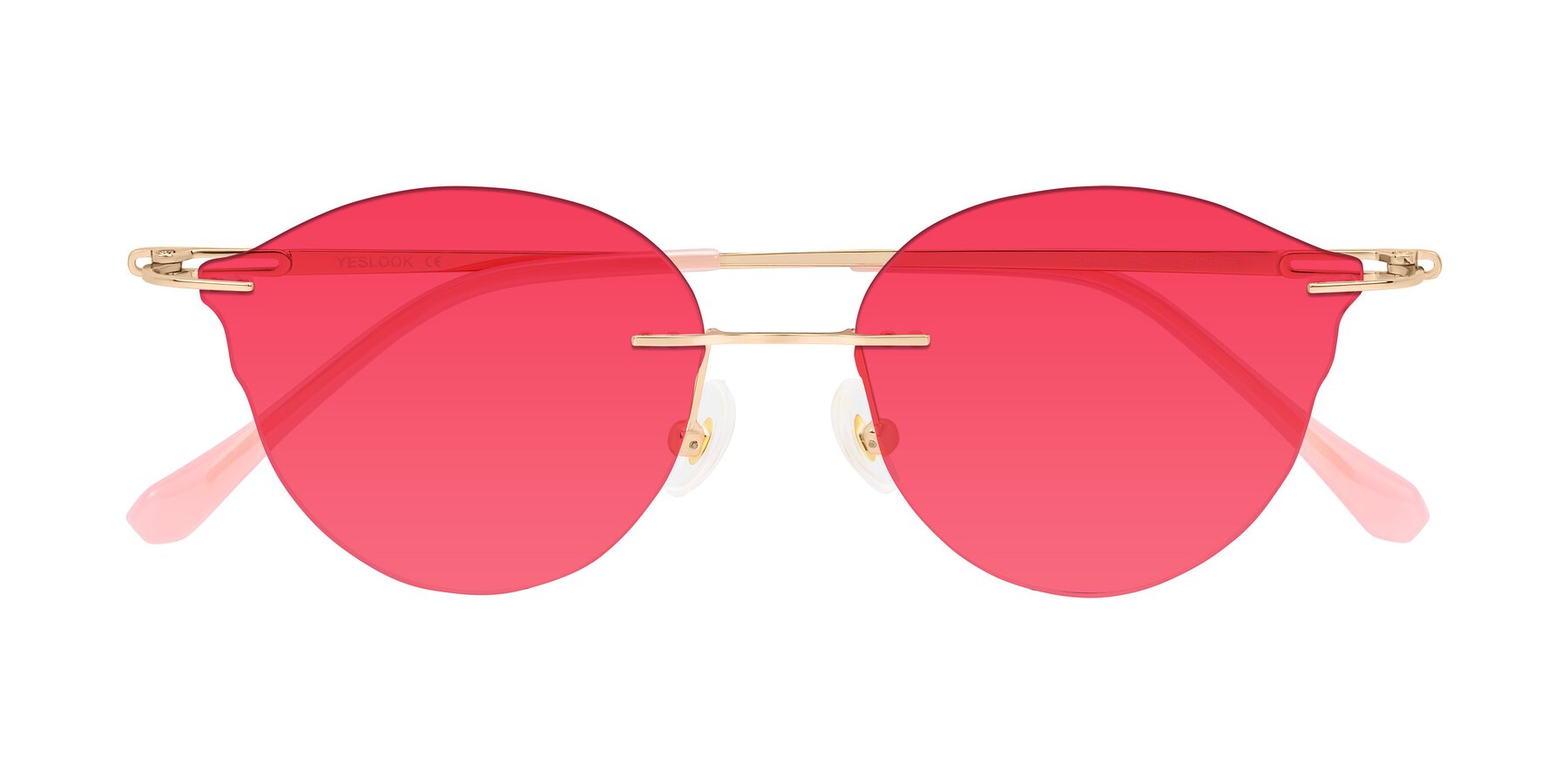 Folded Front of Barlow in Rose Gold/Pink with Red Tinted Lenses