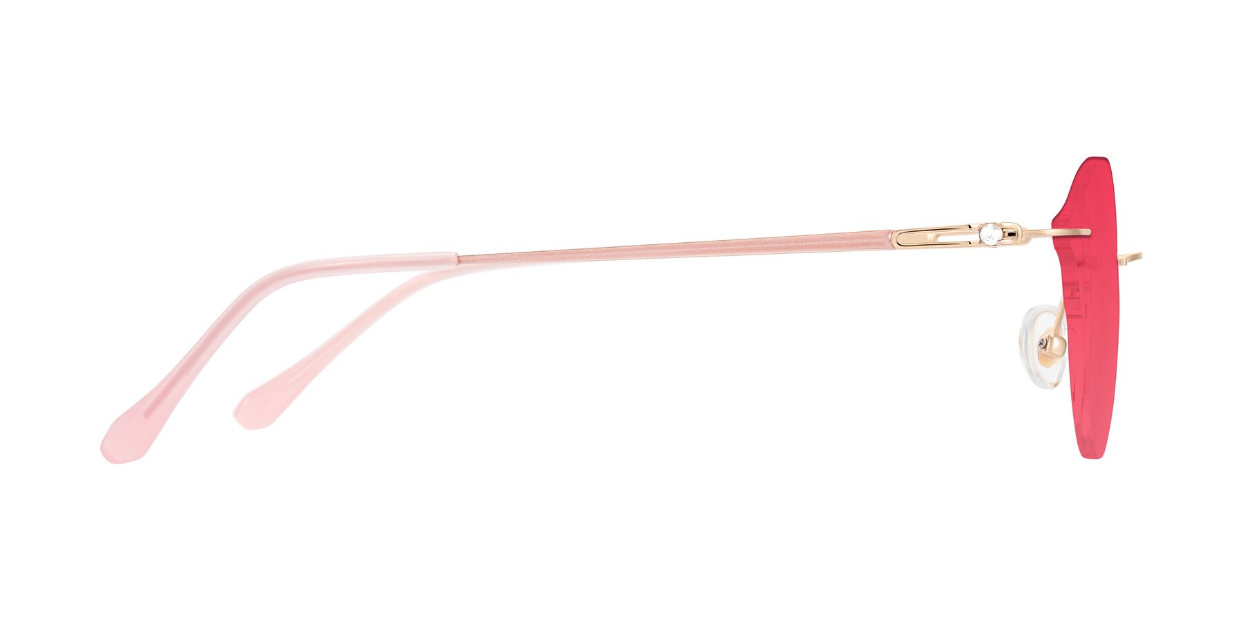 Side of Barlow in Rose Gold/Pink with Red Tinted Lenses