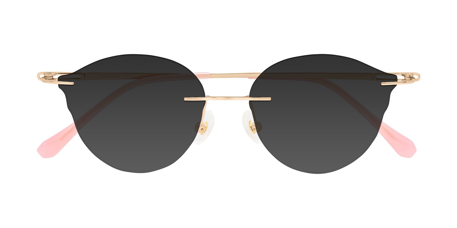Folded Front of Barlow in Rose Gold/Pink with Gray Tinted Lenses