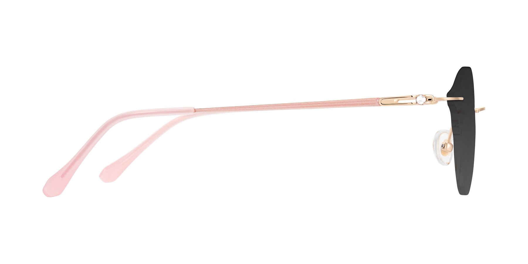 Side of Barlow in Rose Gold/Pink with Gray Tinted Lenses