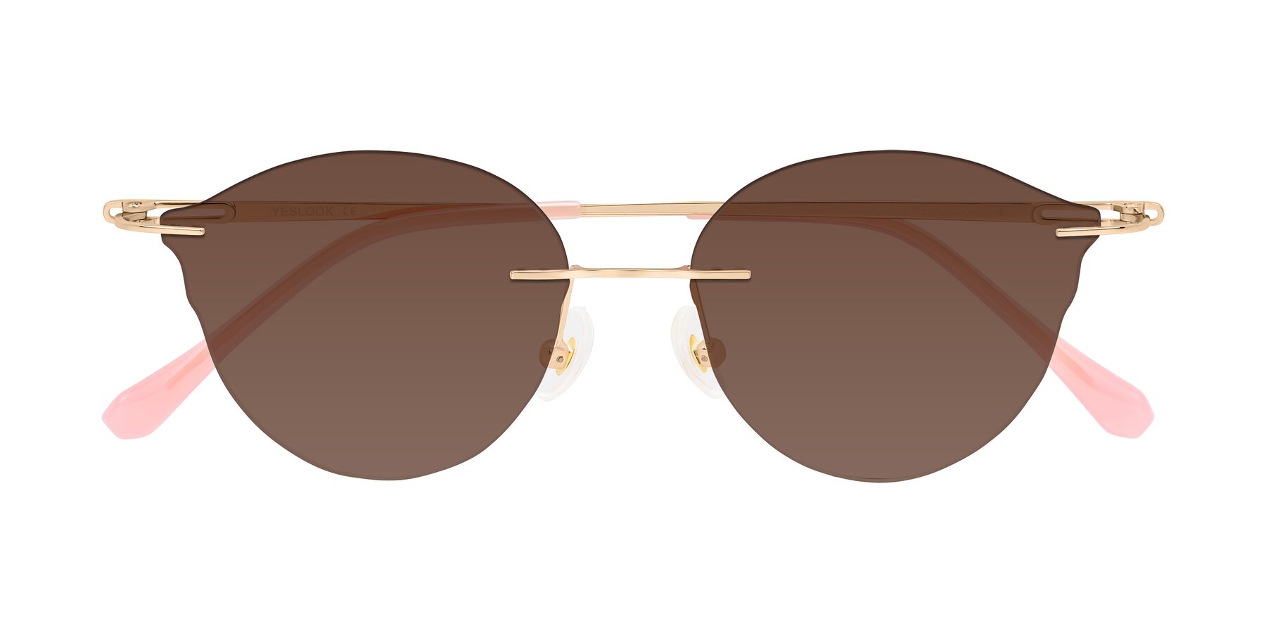 Folded Front of Barlow in Rose Gold/Pink with Brown Tinted Lenses