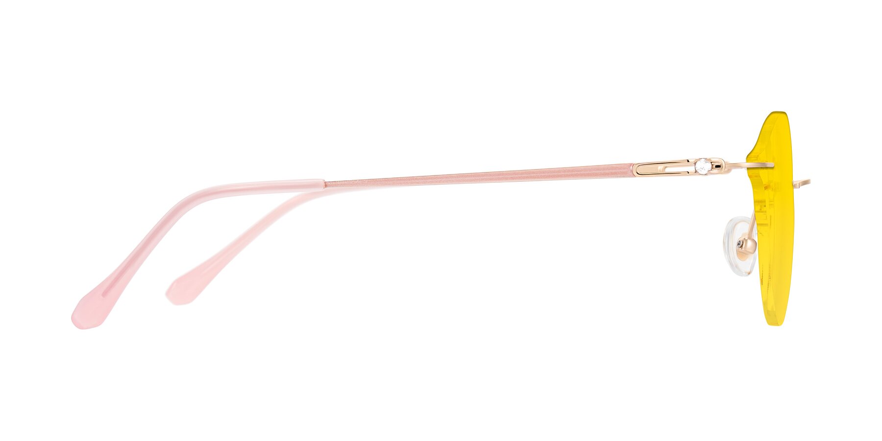 Side of Barlow in Rose Gold/Pink with Yellow Tinted Lenses