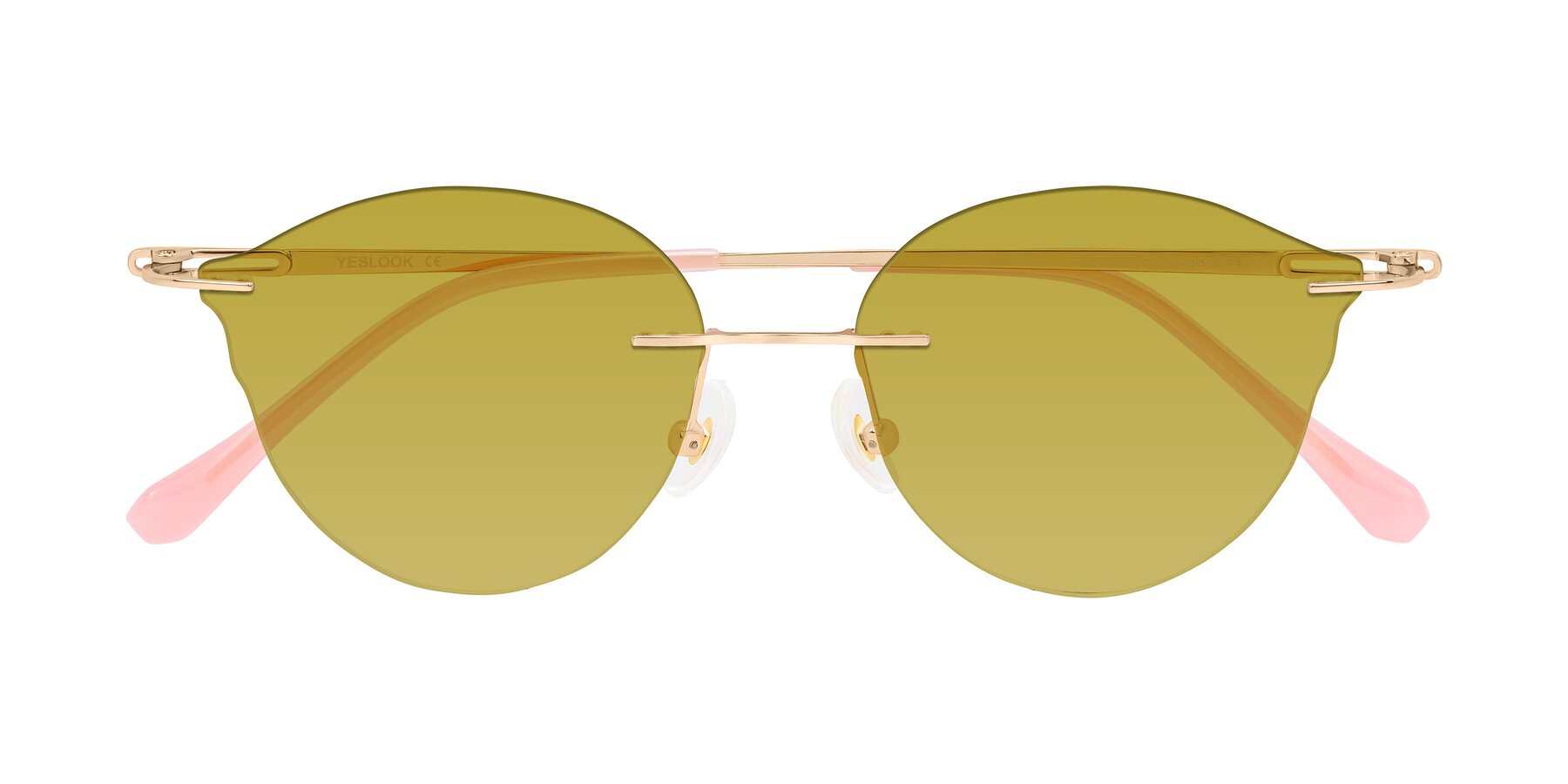 Folded Front of Barlow in Rose Gold/Pink with Champagne Tinted Lenses